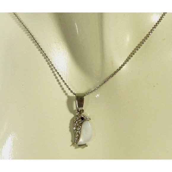 Penguin Pendant Dainty Necklace Adjustable Extender Small Ball Chain Silver Tone - Picture 1 of 5